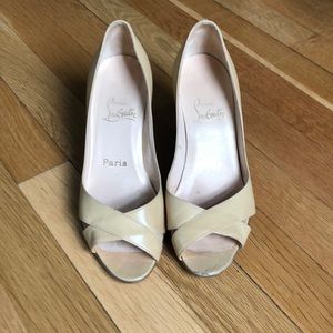 Christian Louboutin tan open toe wedges size 37